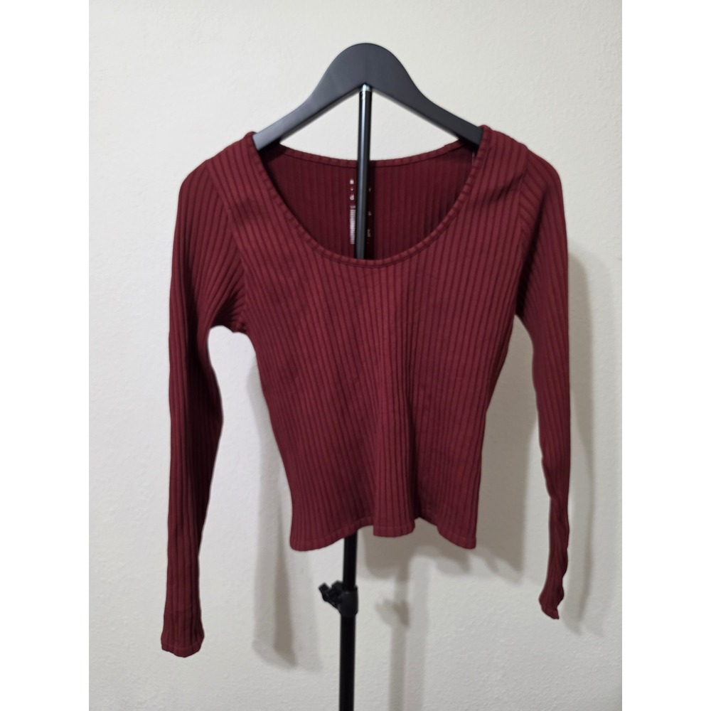 A New Day Maroon Ribbed Long Sleeve Scoop Neck Top Large NWT